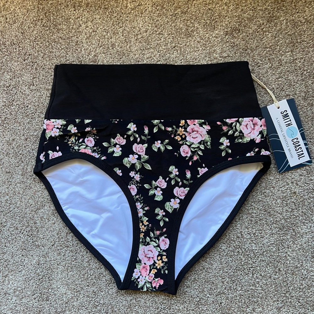 Smith & Coastal Midnight Floral High Waisted Bikini Bottom - S